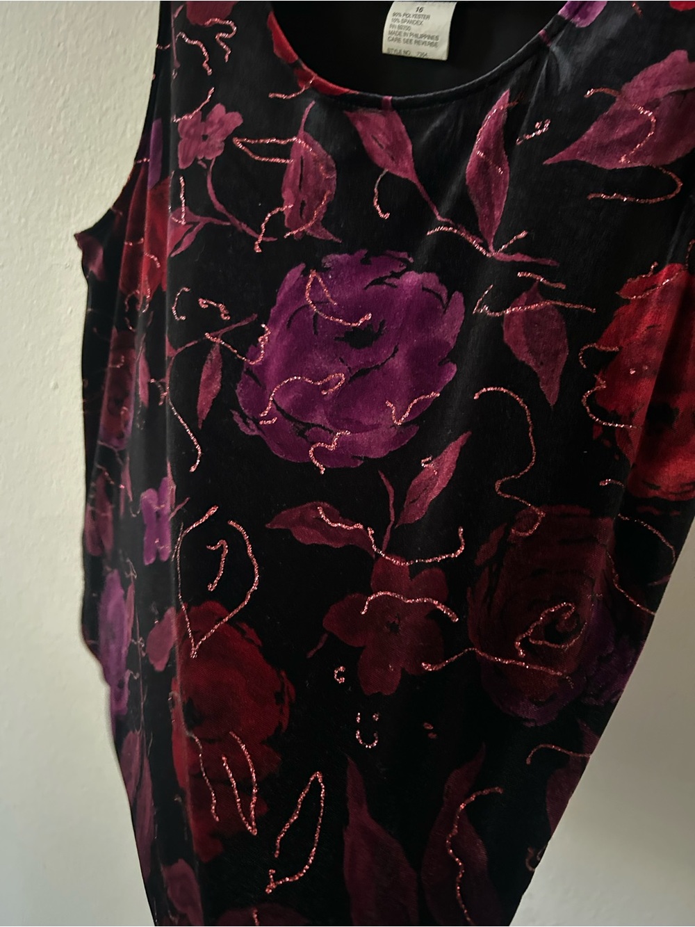 Vintage 90s Floral Velvet Burnout Tank Top Y2K Whimsigoth Gothic Sleeveless - Picture 4 of 7